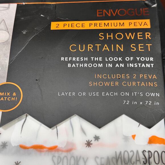 Halloween Ghost Dog Shower Curtains 72x72 Set of 2 Tricks for Treats New Spooky - Picture 2 of 9